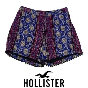 Hollister Bohemian Blue & Purple Paisley Pom-Pom-Trim Short Shorts, Size…